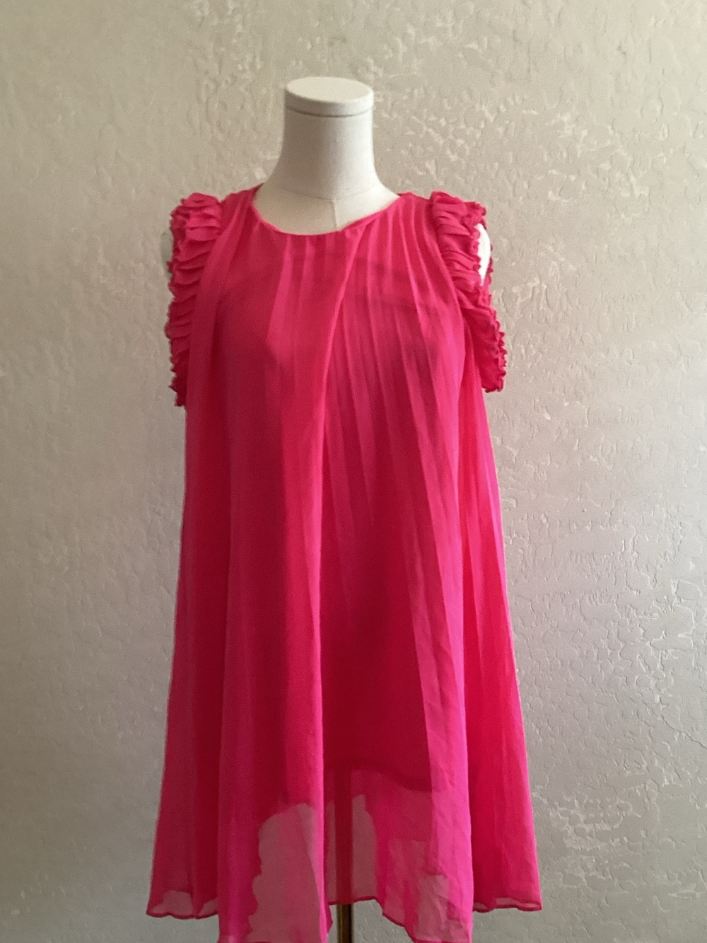 Girls Hot Pink Ruffle Sleeve Chiffon Tunic Dress